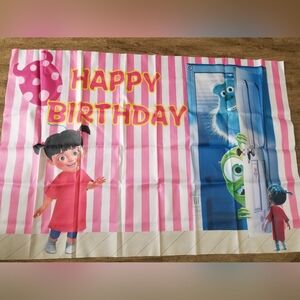 2/$25 Pink and White Striped Monsters Inc Happy Birthday Banner